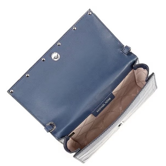 NWT Michael Michael Kors Croco Embossed Silver Hardware Mona Large E/W Clutch - Picture 3 of 16